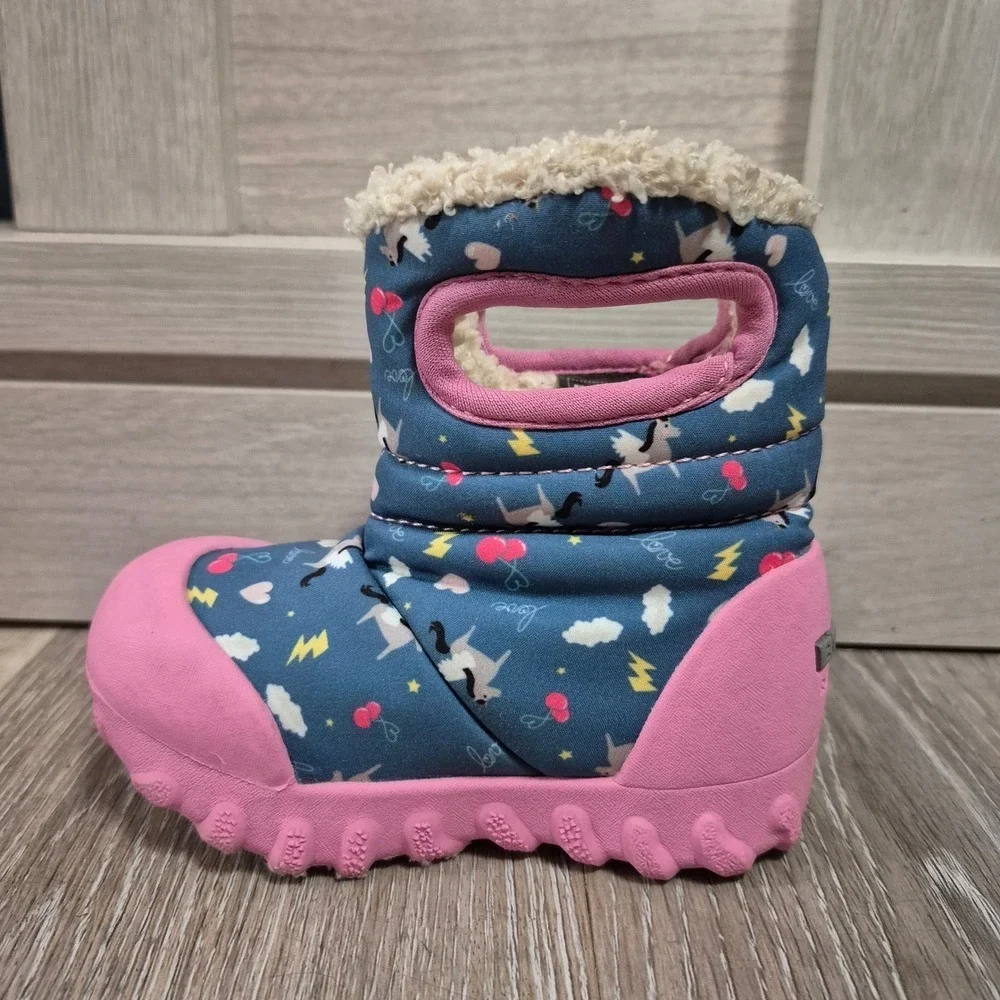 BOGS Kids Waterproof Insulated Boots Pink Unicorn Clouds Size Toddler 5